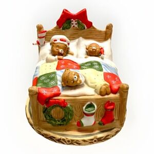 Vintage Lefton Honey Bears‎ Collectible- Wind Up Musicbox (1983) #03696 Working
